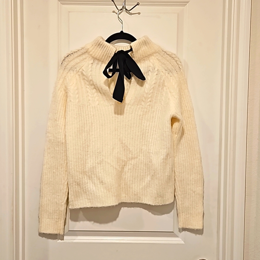 FRNCH Cream Sweater with Black Bow